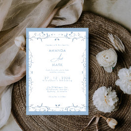 Minimalist Dusty Blue Chinoiserie Floral Wedding Inbjudningar