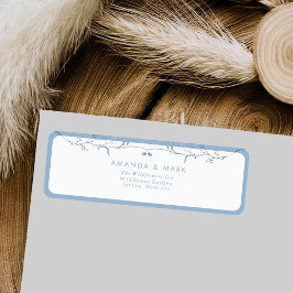 Minimalist Dusty Blue Chinoiserie Floral Wedding Returadress Etikett