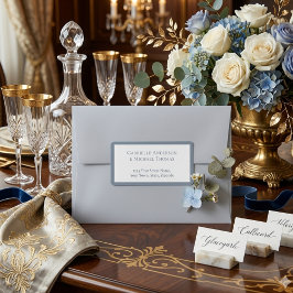 Minimalist Dusty Blue Elegant Monogram Wedding Adressetikett