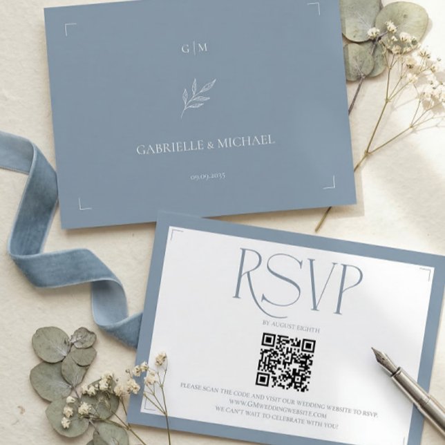 Minimalist Dusty Blue Elegant Monogram Wedding  OSA Kort (Skapare uppladdad)