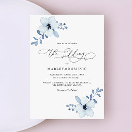 Minimalist Dusty Blue Floral Boho Wedding Inbjudningar