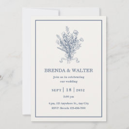 Minimalist Dusty Blue Floral Sketch Wedding  Inbjudningar