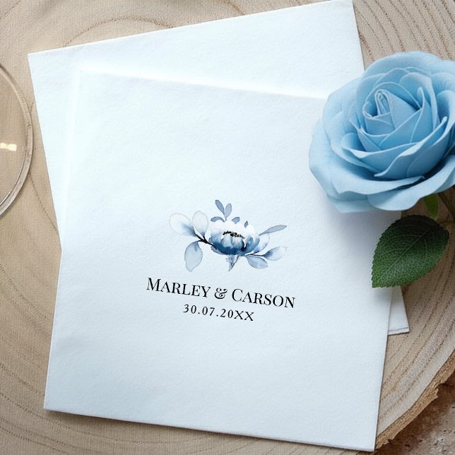 Minimalist Dusty Blue Floral Wedding Party Pappersservett (Skapare uppladdad)