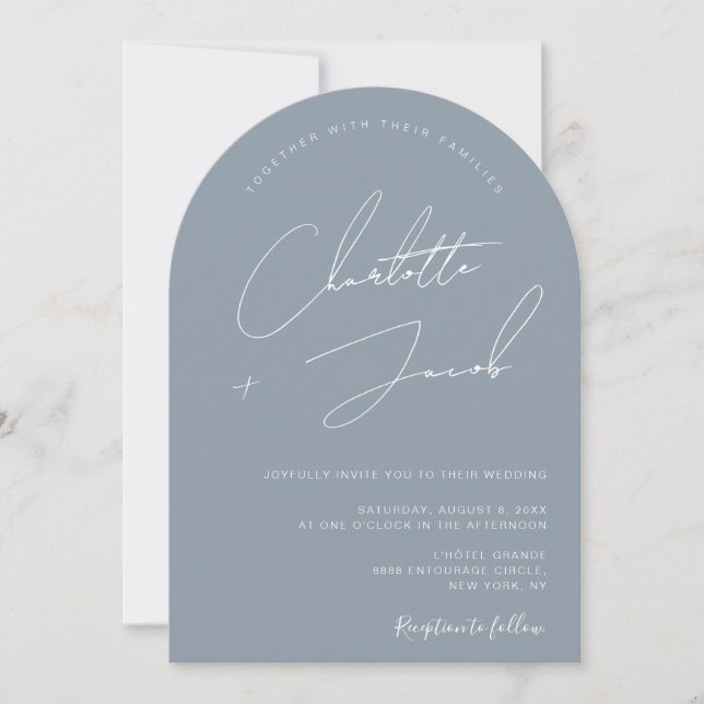 Minimalist Dusty Blue Modern Arch Wedding Inbjudningar (Framsida)