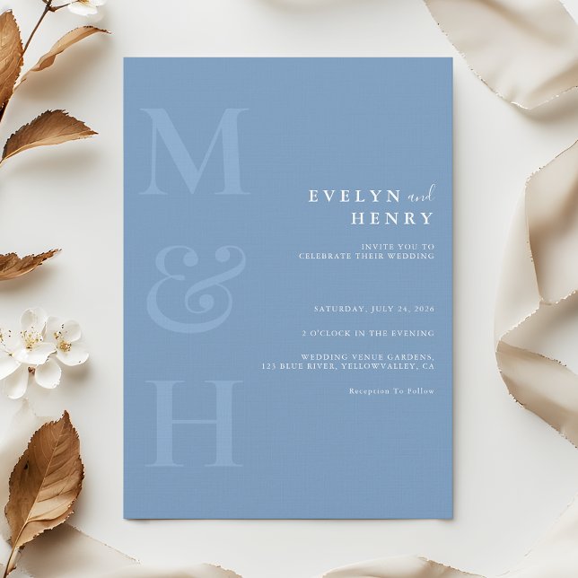 Minimalist Dusty Blue Monogram Simple Wedding Inbjudningar (Skapare uppladdad)