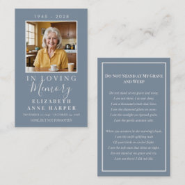 Minimalist Dusty Blue Photo Funeral Prayer Card Visitkort