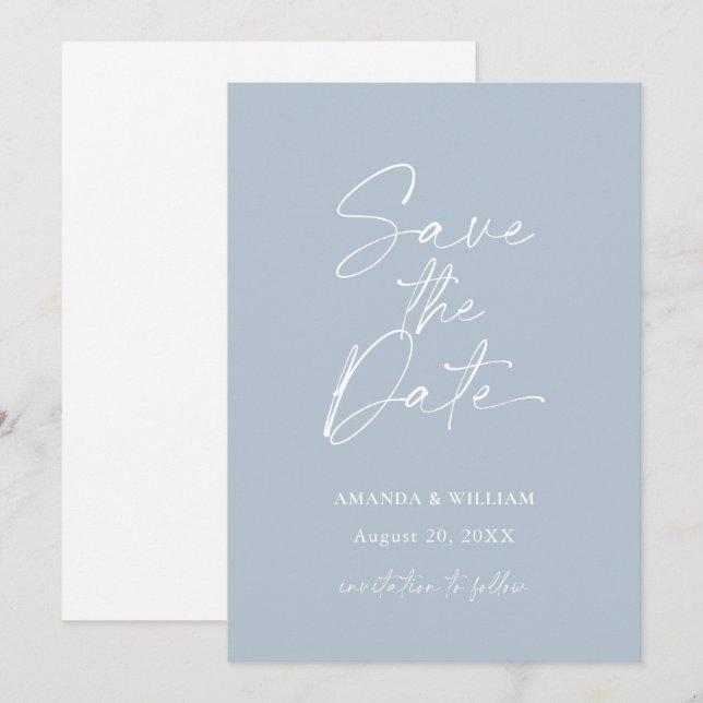 Minimalist Dusty Blue Save the Date Invitation Inbjudningar (Fram/baksida)