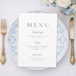 Minimalist Dusty Blue Wedding Menu Card Inbjudningar