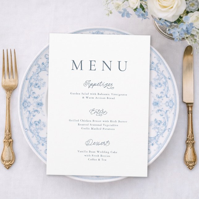 Minimalist Dusty Blue Wedding Menu Card Inbjudningar (Skapare uppladdad)