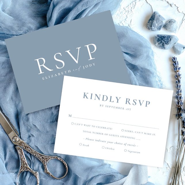 Minimalist Dusty Blue Wedding RSVP Card OSA Kort (Skapare uppladdad)