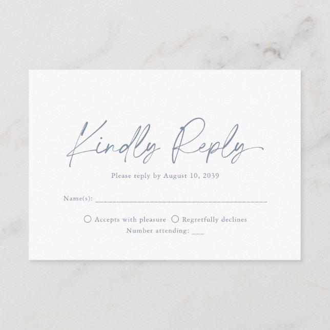 Minimalist Dusty Blue Wedding RSVP Card Tilläggskort (Baksida)