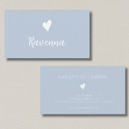 Minimalist Dusty Blue White Heart Barber Name Visitkort