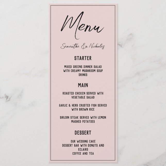 Minimalist Dusty Pink Menu Meny (Framsida)