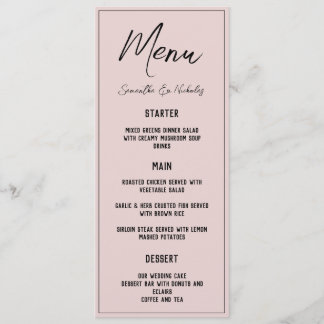 Minimalist Dusty Pink Menu Meny