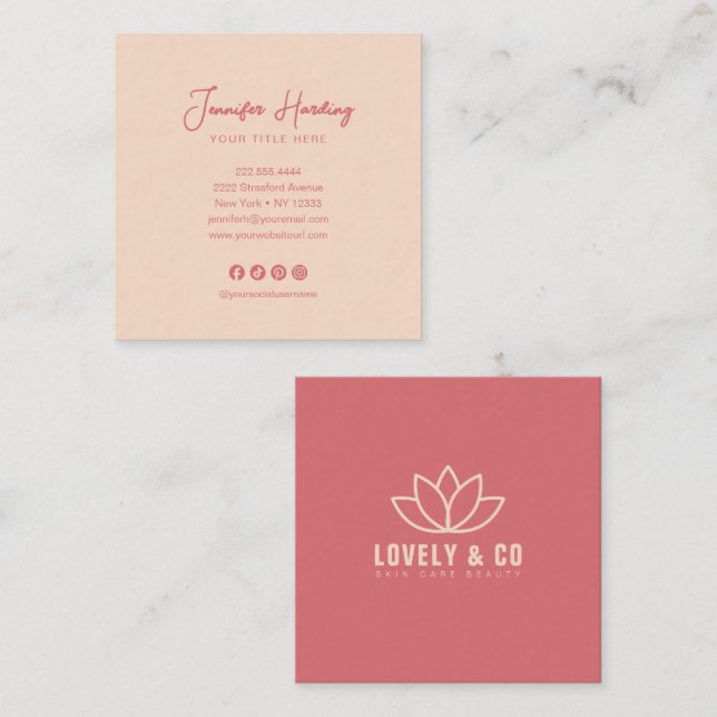 Minimalist Dusty Rose Cream Beauty Fyrkantigt Visitkort (Fram/baksida)