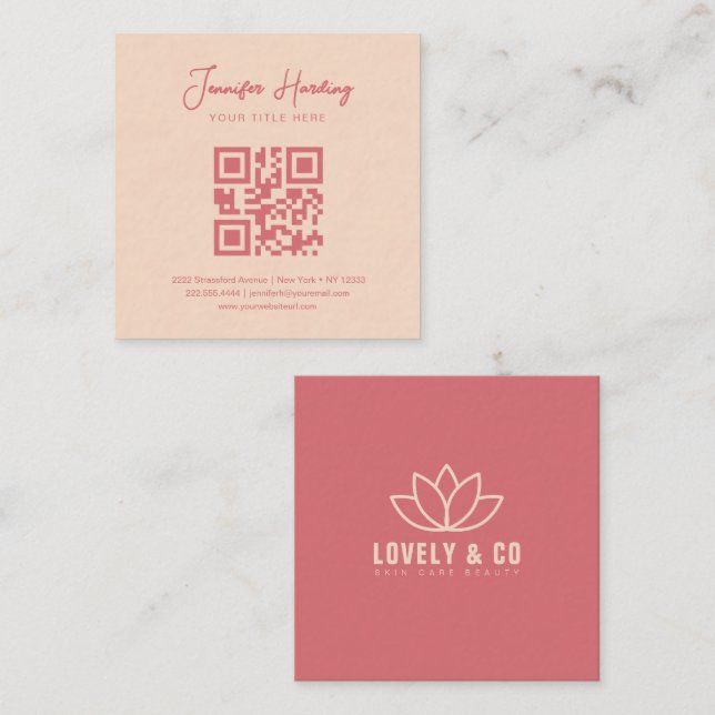 Minimalist Dusty Rose Cream Beauty QR Code Fyrkantigt Visitkort (Fram/baksida)