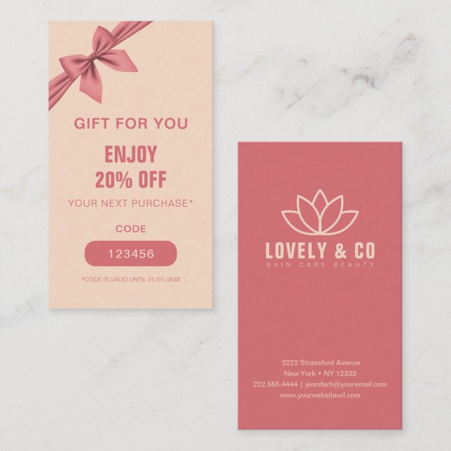 Minimalist Dusty Rose Cream Beauty  Rabattkort (Fram/baksida)