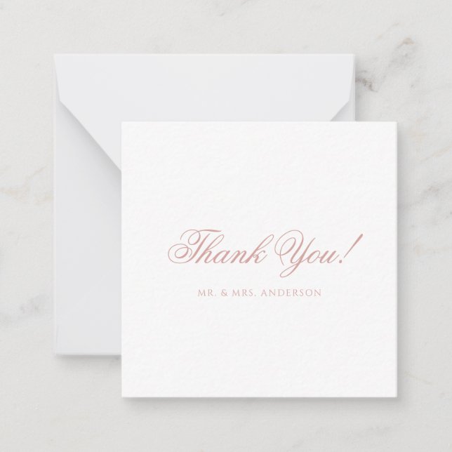 Minimalist Dusty Rose Script Wedding Thank You Anteckningskort (Framsida)