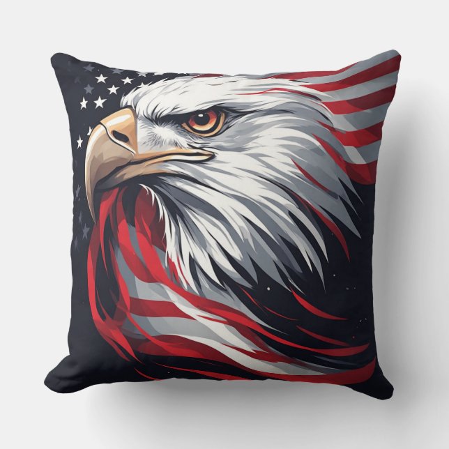 Minimalist Eagle with Flag – Modern Patriotic Art Kudde (Framsida)