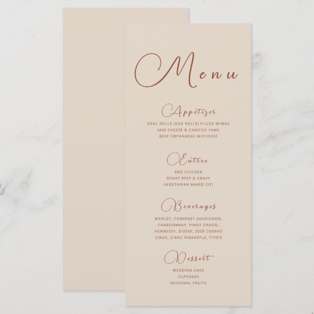 Minimalist Earthy Beige Menu Meny (Fram/baksida)