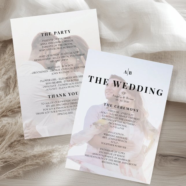 Minimalist Editorial Ivory Photo Wedding Program (Skapare uppladdad)