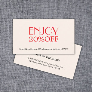 Minimalist Eggshell White Red Beauty Salon Rabattkort
