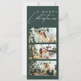 Minimalist Elegant 3 Photo Collage Green Christmas Julkort