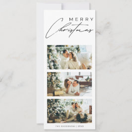 Minimalist Elegant 3 Photo Collage Merry Christmas Julkort