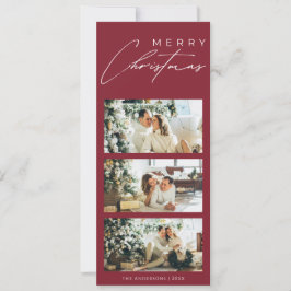 Minimalist Elegant 3 Photo Collage Red Christmas Julkort