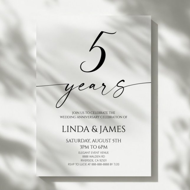 Minimalist Elegant 5th Wedding Anniversary Inbjudningar (Skapare uppladdad)
