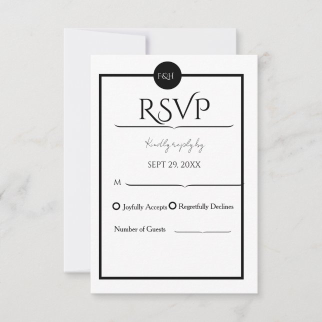 Minimalist Elegant Black & White Wedding OSA Kort (Framsida)