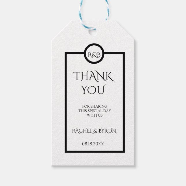 Minimalist Elegant Black & White Wedding Presentetikett (Framsidan)