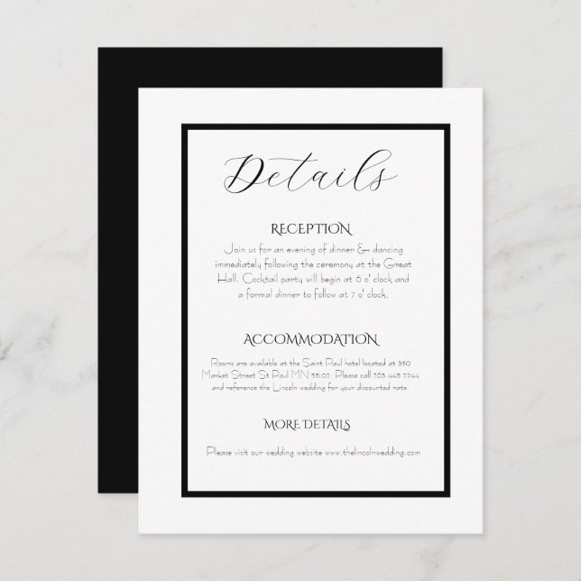 Minimalist Elegant Black & White Wedding  Tilläggskort (Fram/baksida)
