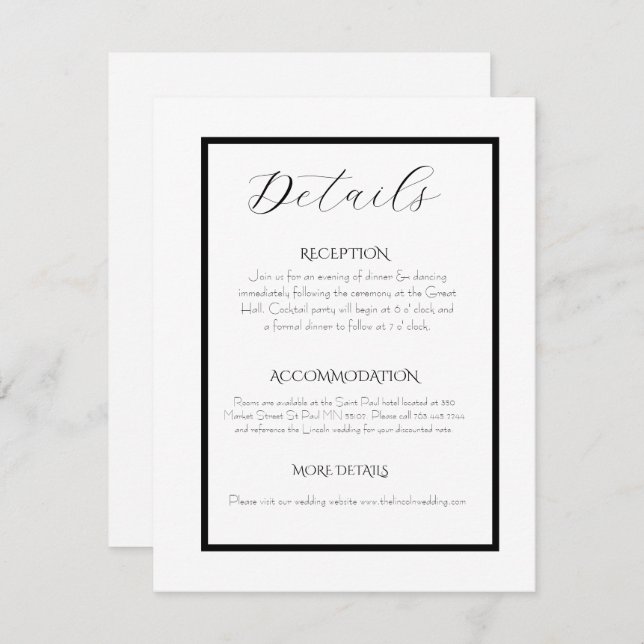 Minimalist Elegant Black & White Wedding  Tilläggskort (Fram/baksida)