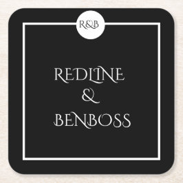 Minimalist Elegant Black & White Wedding  Underlägg Papper Kvadrat