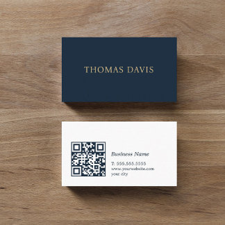 Minimalist Elegant Blue QR Code Consultant Visitkort