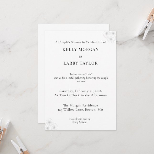 Minimalist elegant couple shower invitation card inbjudningar (Fram/Back In Situ)