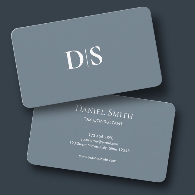 Minimalist Elegant Dusty Blue Initial Corporate Visitkort (Minimalist Elegant Dusty Blue Initial Corporate Business Card)