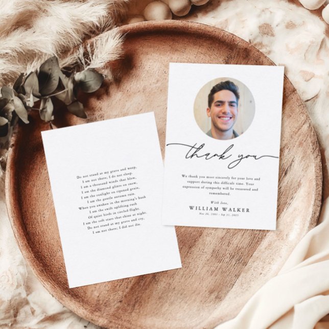 Minimalist Elegant Funeral Sympathy Memorial Photo Tack Kort (Skapare uppladdad)