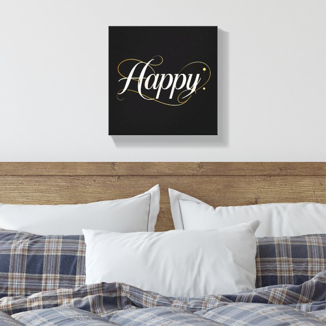 Minimalist Elegant Gold Happy Typography - Classy  Canvastryck (Insitu (sovrum))