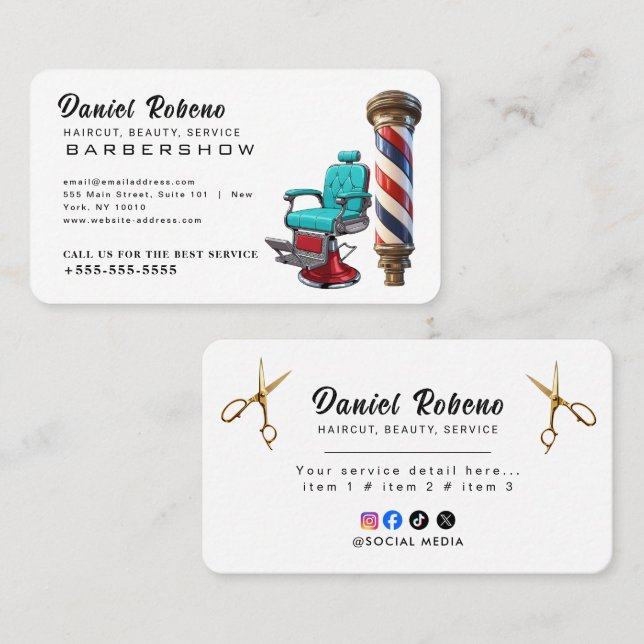 Minimalist Elegant Hair Stylist Business Card Visitkort (Fram/baksida)