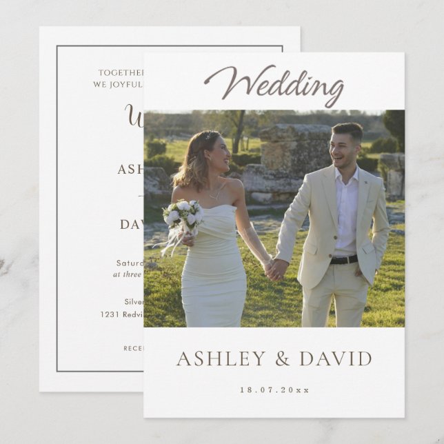 Minimalist Elegant Half Photo Modern boho Wedding Inbjudningar (Fram/baksida)