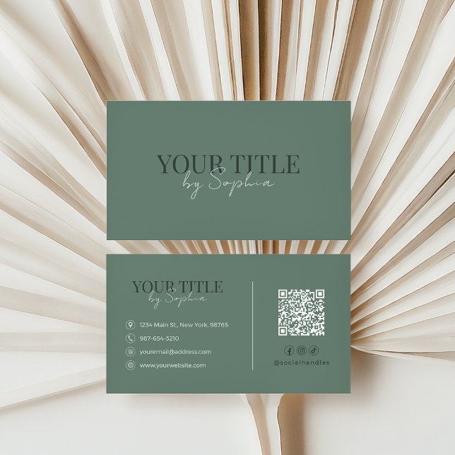 Minimalist Elegant Modern Sage Green QR Code Visitkort (Skapare uppladdad)