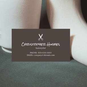 Minimalist elegant mörkbruntWhiite Hairstylist Visitkort