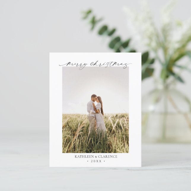 Minimalist Elegant Photo Budget Christmas Card (Stående Fram)