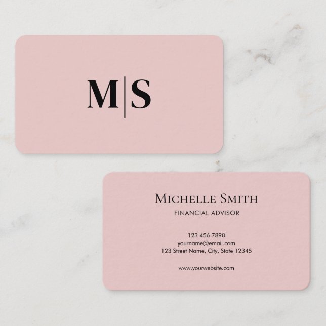 Minimalist Elegant Pink Monogram Initial Executive Visitkort (Fram/baksida)