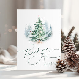 Minimalist Elegant Script Christmas Tree Thank You Tack Kort