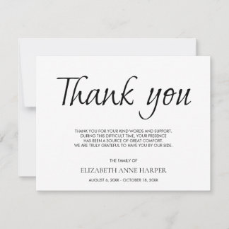 Minimalist Elegant Script Funeral Thank You Card OSA Kort