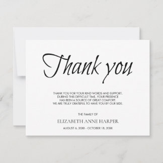 Minimalist Elegant Script Funeral Thank You Card OSA Kort