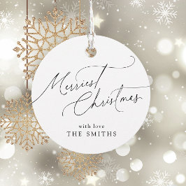 Minimalist Elegant Script Merriest Christmas Gåvor Etiketter
